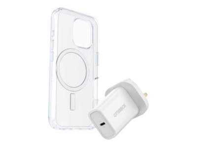 OtterBox Symmetry Series - Coque de protection pour téléphone portable - compatibilité avec MagSafe - clair - avec protection d'écran en verre de qualité supérieure et chargeur mural à charge rapide USB-C 30W - pour Apple iPhone 16 Pro Max - 78-81436 - Coques et étuis pour téléphone portable