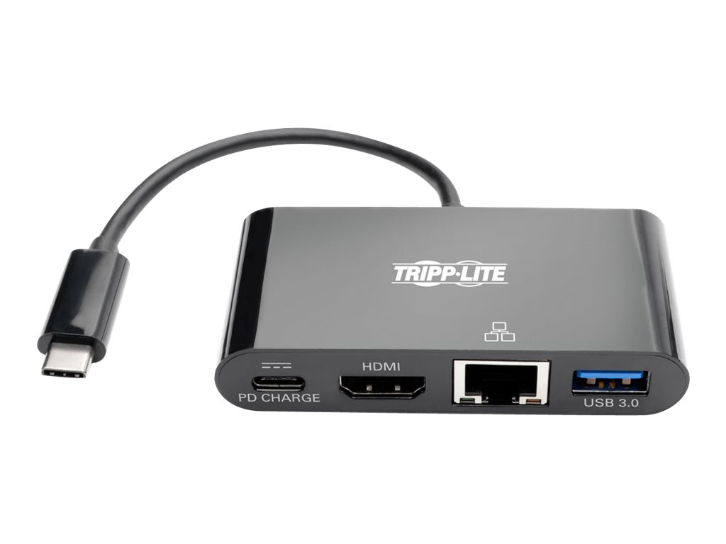 Tripp Lite Convertisseur adaptateur vidéo multiport USB C vers HDMI avec concentrateur USB-A, port de charge USB-C PD et port Ethernet Gigabit, compatible Thunderbolt 3 USB Type C vers HDMI, USB Type-C - Station d'accueil - USB-C - HDMI - 1GbE - U444-06N-H4GUBC - Stations d'accueil pour ordinateur portable