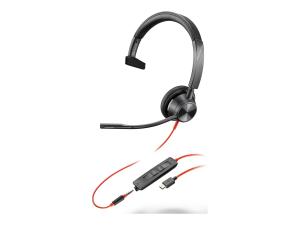 Poly Blackwire 3315 - Blackwire 3300 series - micro-casque - sur-oreille - filaire - jack 3,5mm, USB-C - noir - certifié UC - 8X217AA - Écouteurs