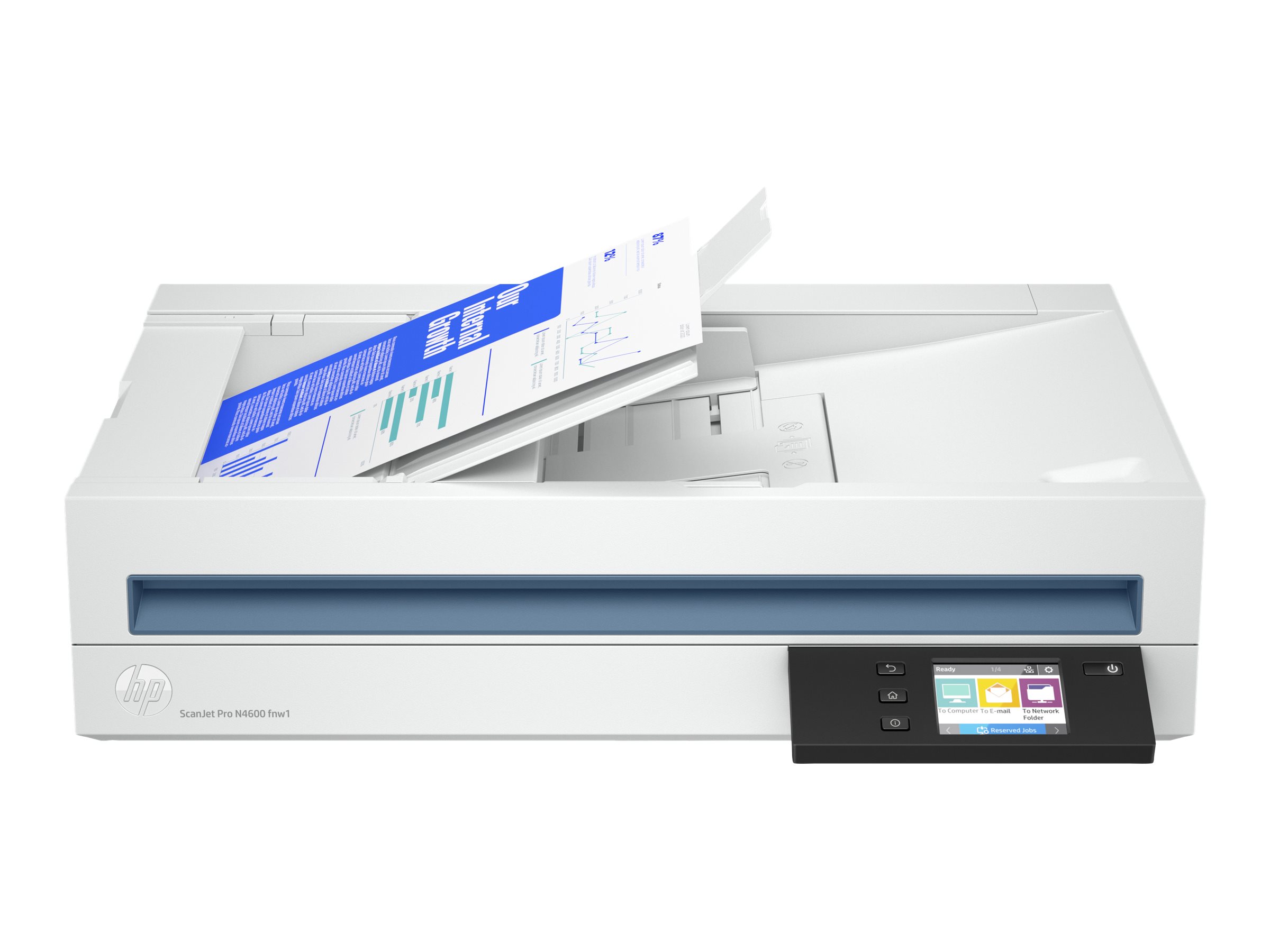 HP Scanjet Pro N4600 fnw1 - Scanner de documents - Capteur d'images de contact (CIS) - Recto-verso - 216 x 5362 mm - 600 dpi x 1200 dpi - jusqu'à 40 ppm (mono) / jusqu'à 40 ppm (couleur) - Chargeur automatique de documents (100 feuilles) - jusqu'à 6000 pages par jour - USB 3.0, Gigabit LAN, Wi-Fi(n) - 20G07A#B19 - Scanneurs de documents