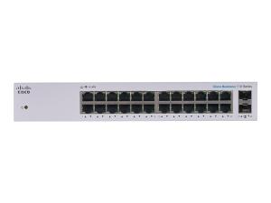 Cisco Business 110 Series 110-24T - Commutateur - non géré - 24 x 10/100/1000 + 2 x SFP Gigabit combiné - de bureau, Montable sur rack, fixation murale - CBS110-24T-EU - Concentrateurs et commutateurs gigabit