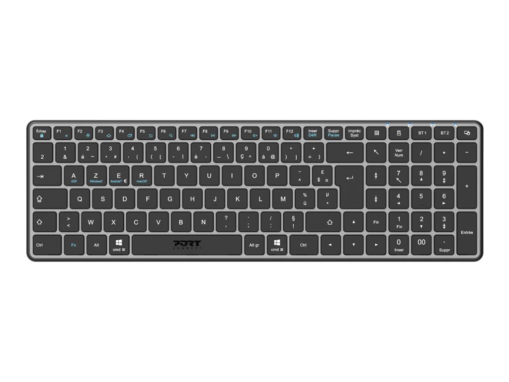 PORT Connect - Clavier - compact - sans fil - 2.4 GHz, Bluetooth 5.0 - AZERTY - Français - 911002FR - Claviers