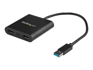 StarTech.com Adaptateur USB 3.0 vers double HDMI, 1x 4K 30Hz et 1x 1080p, carte vidéo et graphique externe, dongle adaptateur d'affichage double moniteur USB Type-A vers HDMI, prend en charge Windows uniquement, noir - Adaptateur USB vers double HDMI (USB32HD2) - Câble adaptateur - Conformité TAA - USB type A mâle pour HDMI femelle - 25 cm - noir - support 4K30Hz (3840 x 2160) - pour P/N: HDDVIMM3, HDMM12, HDMM15, HDMM1MP, HDMM2MP, HDMM3, HDMM3MP, HDMM50A, HDMM6, HDPMM50 - USB32HD2 - Accessoires pour téléviseurs