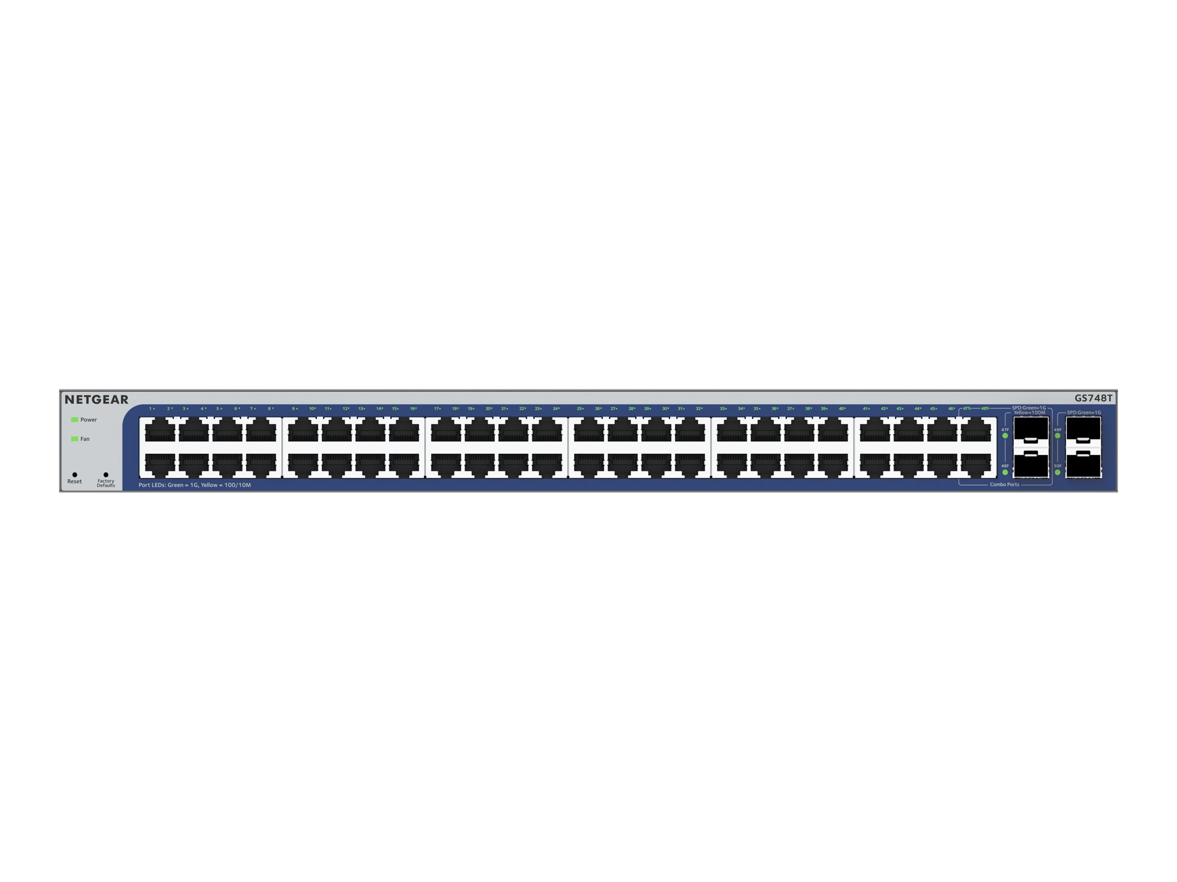 NETGEAR GS748T - V6 - commutateur - L3 Lite - intelligent - 48 x 10/100/1000 + 2 x Gigabit SFP + 2 x SFP Gigabit combiné - de bureau, Montable sur rack - GS748T-600EUS - Concentrateurs et commutateurs gigabit