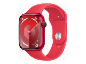 Apple Watch Series 9 (GPS + Cellular) - (PRODUCT) RED - 45 mm - aluminium rouge - montre intelligente avec bande sport - fluoroélastomère - rouge - taille du bracelet : S/M - 64 Go - Wi-Fi, Bluetooth, UWB, LTE - 4G - 39 g - MRYE3QF/A - Montres intelligentes