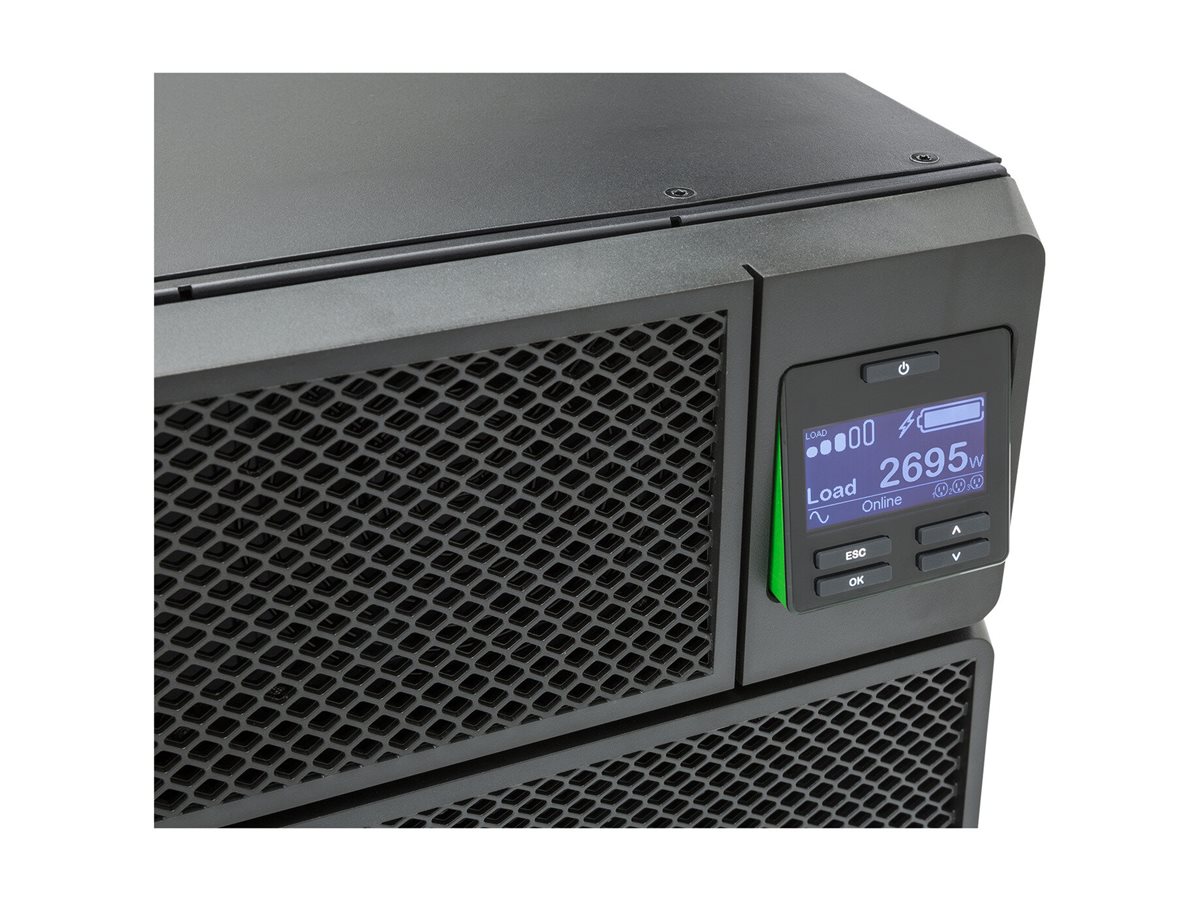 APC Smart-UPS SRT 5000VA RM - Onduleur (rack-montable) - CA 230 V - 4500 Watt - 5000 VA - Ethernet 10/100, USB - connecteurs de sortie : 12 - 3U - noir - pour P/N: AR2487G, AR3100W, AR3103SP, AR3105SP, AR3105W, AR3106SP, AR3300W, AR3305W, NBWL0356A - SRT5KRMXLI-6W - UPS montables sur rack