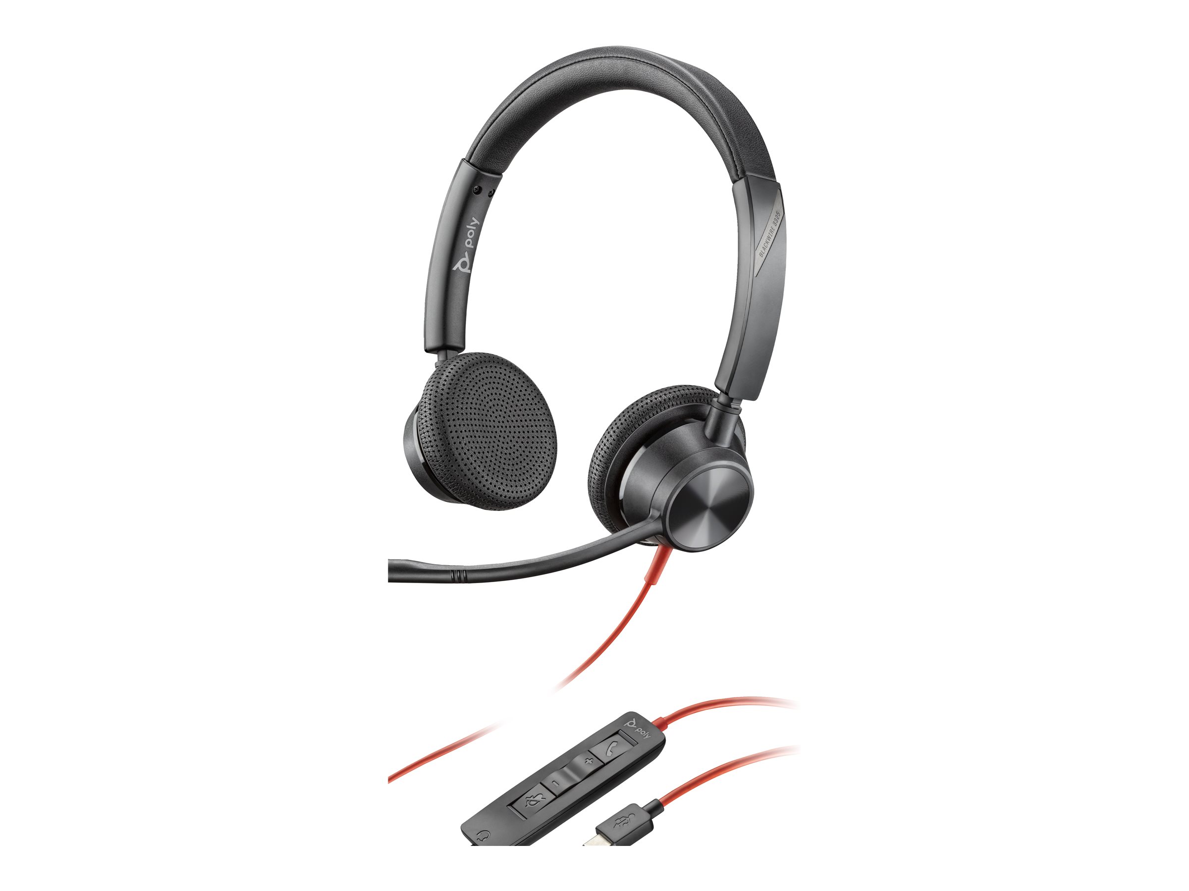 Poly Blackwire 3325 - Blackwire 3300 series - micro-casque - sur-oreille - filaire - jack 3,5mm, USB-C - noir - certifié UC - 8X221AA - Écouteurs