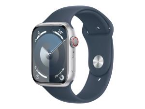 Apple Watch Series 9 (GPS + Cellular) - 45 mm - aluminium argenté - montre intelligente avec bande sport - fluoroélastomère - bleu orage - taille du bracelet : S/M - 64 Go - Wi-Fi, LTE, UWB, Bluetooth - 4G - 39 g - MRMG3QF/A - Montres intelligentes