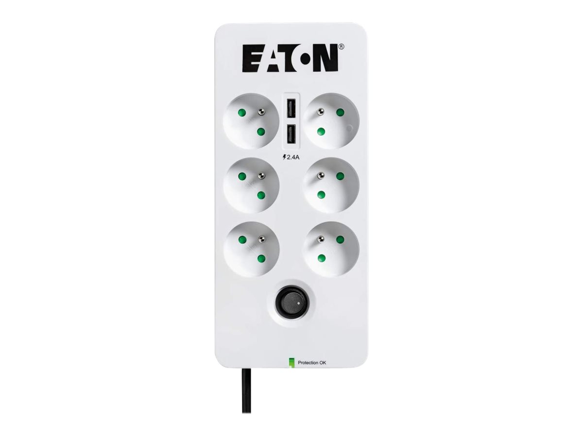 Eaton Protection Box - Protection contre les surtensions - CA 220-250 V - 2500 Watt - connecteurs de sortie : 6 - blanc - PB6TUF - Parasurtenseurs et PDU