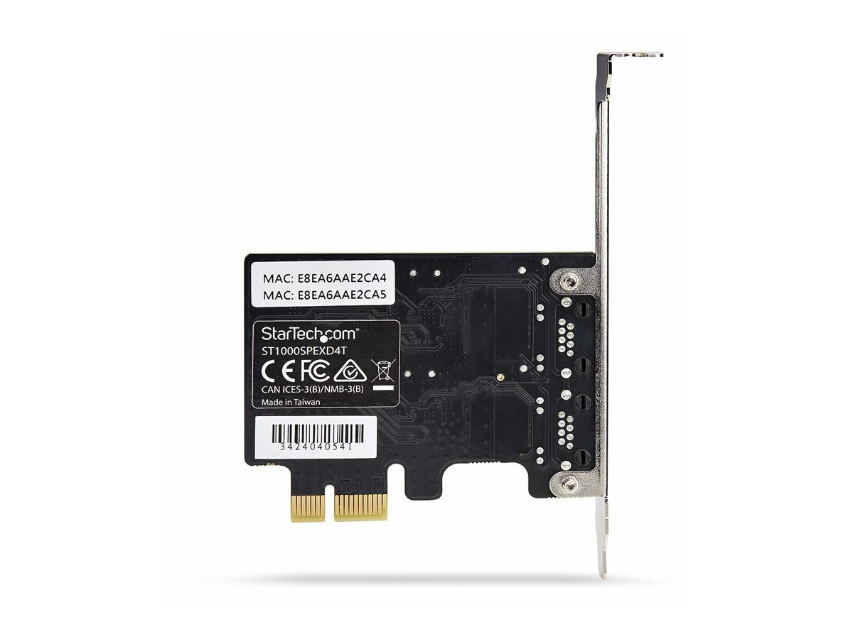 StarTech.com 2-Port Gigabit PCIe Network Adapter Card, TAA Compliant - Adaptateur réseau - PCIe - Gigabit Ethernet x 2 - noir - Conformité TAA - ST1000SPEXD4T - Cartes réseau