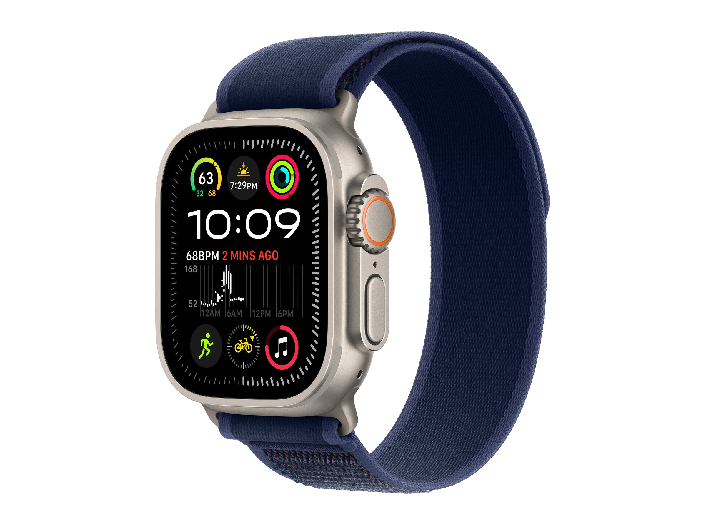 Apple Watch Ultra 2 - 49 mm - titanium naturel - montre intelligente avec Boucle Trail - tissage en nylon - bleu - taille du bracelet : M/L - 64 Go - LTE, Wi-Fi 4, UWB, Bluetooth - 4G - 61.4 g - MX4L3NF/A - Montres intelligentes