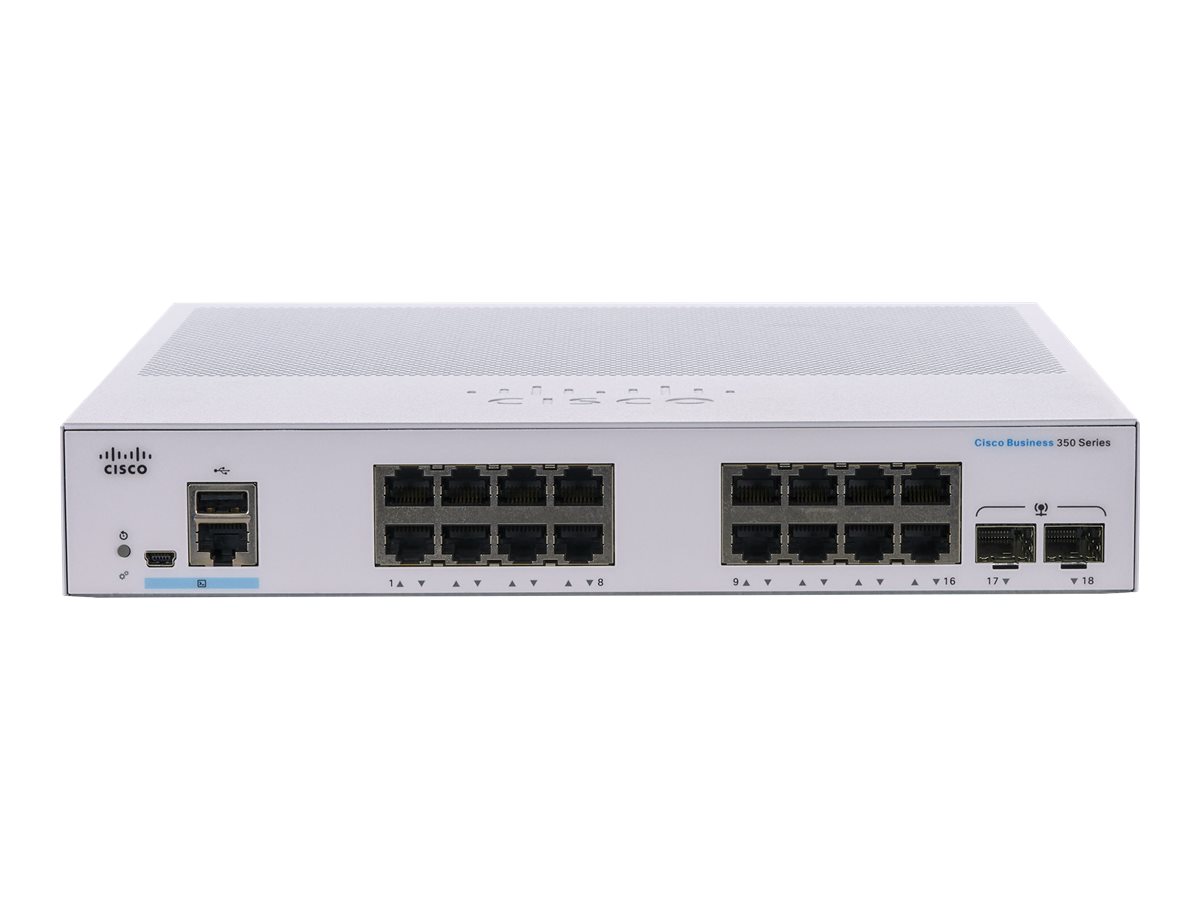 Cisco Business 350 Series CBS350-16T-E-2G - Commutateur - C3 - Géré - 16 x 10/100/1000 + 2 x Gigabit SFP - Montable sur rack - CBS350-16T-E-2G-EU - Concentrateurs et commutateurs gigabit