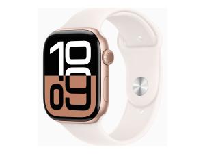 Apple Watch Series 10 (GPS + Cellular) - 46 mm - aluminium rose or - montre intelligente avec bande sport - fluoroélastomère - blush léger - taille du bracelet : M/L - 64 Go - LTE, Wi-Fi 4, UWB, Bluetooth - 4G - 35.3 g - MWY73QF/A - Montres intelligentes