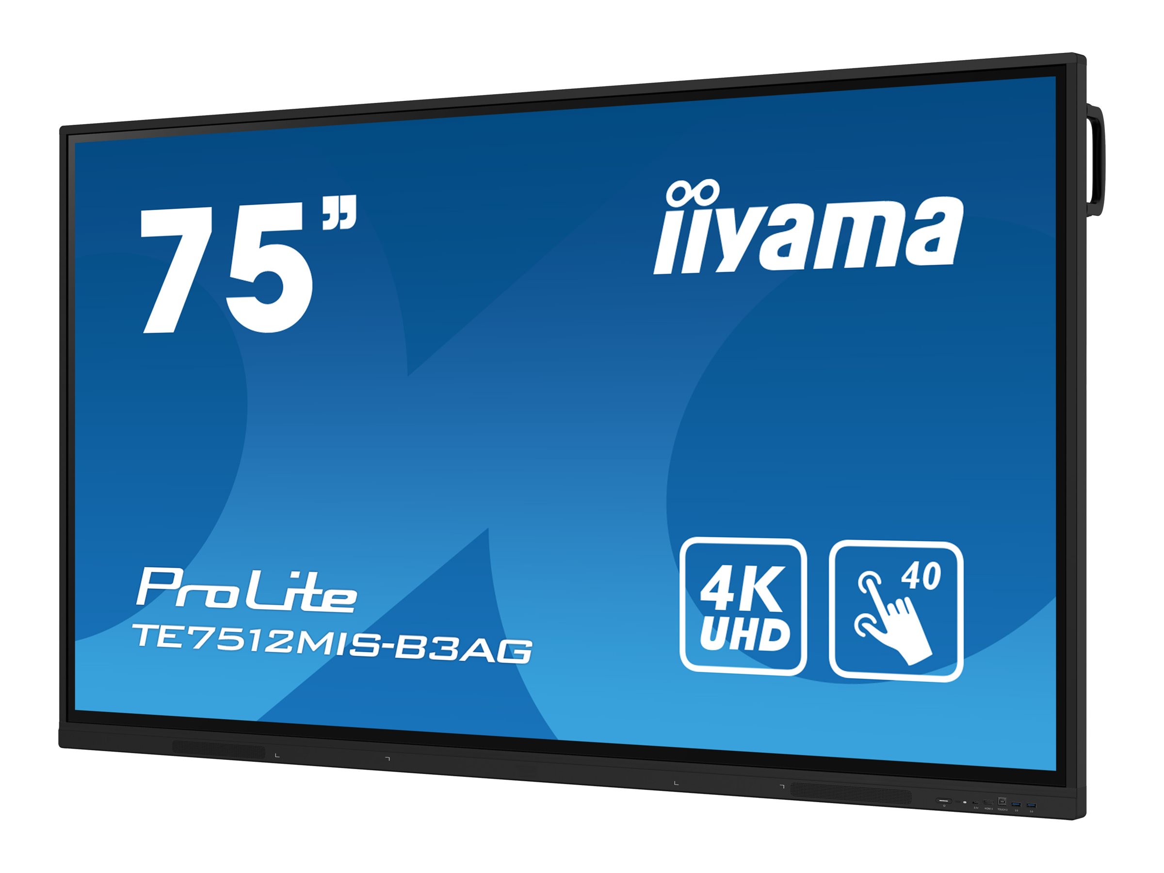 iiyama ProLite TE7512MIS-B3AG - Classe de diagonale 75" (74.5" visualisable) écran LCD rétro-éclairé par LED - signalétique numérique interactive - avec écran tactile (multi-touch) / capacité PC en option (slot-in) - 4K UHD (2160p) 3840 x 2160 - cadre noir avec finition mate - avec Module WiFi iiyama (OWM002) - TE7512MIS-B3AG - Écrans de signalisation numérique