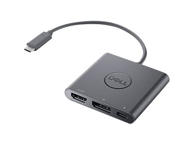Dell Adapter USB-C to HDMI/DP with Power Pass-Through - Adaptateur vidéo - 24 pin USB-C mâle pour HDMI, DisplayPort, USB-C (alimentation uniquement) femelle - 18 cm - support 4K, intercommunication d'alimentation - pour Chromebook 3110, 3110 2-in-1; Latitude 74XX; Precision 35XX, 55XX; XPS 15 95XX - DBQAUANBC070 - Accessoires pour téléviseurs