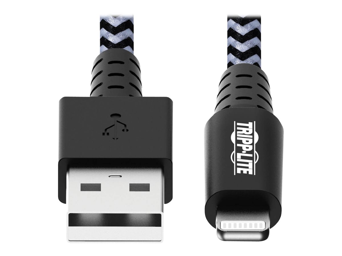Eaton Tripp Lite Series Heavy-Duty USB-A to Lightning Sync/Charge Cable, MFi Certified - M/M, USB 2.0, 3 ft. (0.91 m) - Câble Lightning - USB mâle pour Lightning mâle - 90 cm - noir, blanc - M100-003-HD - Accessoires pour systèmes audio domestiques