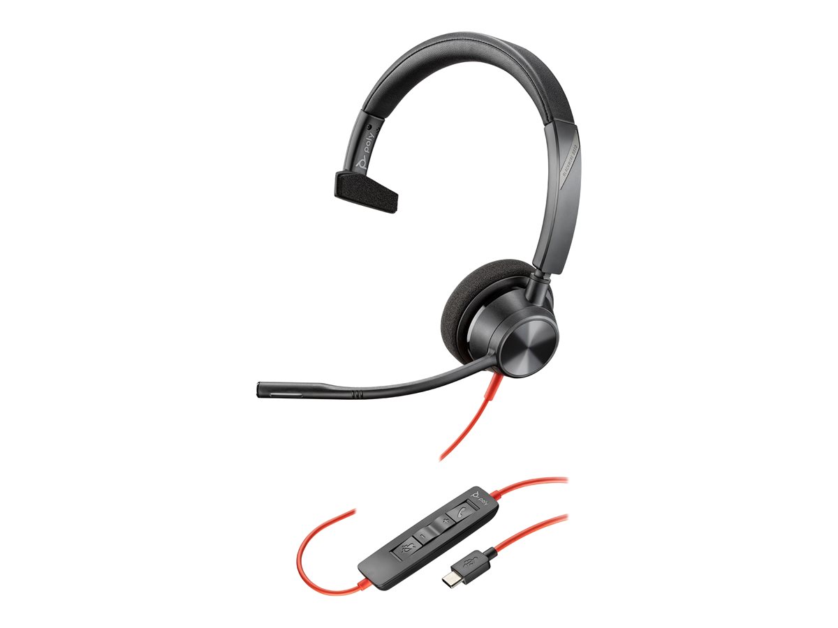 Poly Blackwire 3310 - Blackwire 3300 series - micro-casque - sur-oreille - filaire - USB-A - noir - Certifié pour Microsoft Teams, certifié UC - 8X216AA - Écouteurs