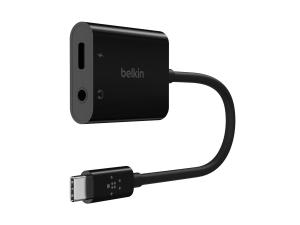 Belkin RockStar - USB-C vers jack de casque / adaptateur de charge - 24 pin USB-C mâle pour 24 pin USB-C, jack mini femelle - 19.6 cm - USB Power Delivery (60W) - NPA004BTBK - Câbles spéciaux