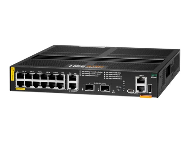 HPE Aruba 6200F 12G Class4 PoE 2G/2SFP+ 139W Switch - Commutateur - C3 - Géré - 12 x 10/100/1000 (PoE+) + 2 x 100/1000 (liaison montante) + 2 x 1 Gigabit / 10 Gigabit SFP+ - Montable sur rack - PoE+ (139 W) - R8Q72A#ABB - Concentrateurs et commutateurs gigabit