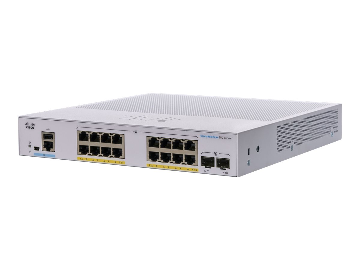 Cisco Business 350 Series CBS350-16FP-2G - Commutateur - C3 - Géré - 16 x 10/100/1000 (PoE+) + 2 x Gigabit SFP - Montable sur rack - PoE+ (240 W) - CBS350-16FP-2G-EU - Concentrateurs et commutateurs gigabit