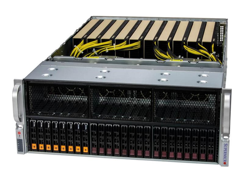 Supermicro SuperServer 421GE - Serveur - Montable sur rack - 4U - pas de processeur jusqu'à - RAM 0 Go - SATA/NVMe - hot-swap 2.5" baie(s) - aucun disque dur - Gigabit Ethernet, 10 Gigabit Ethernet, 5 Gigabit Ethernet, 2.5 Gigabit Ethernet - moniteur : aucun - avant noir, corps argenté - SYS-421GE-TNRT - Serveurs rack