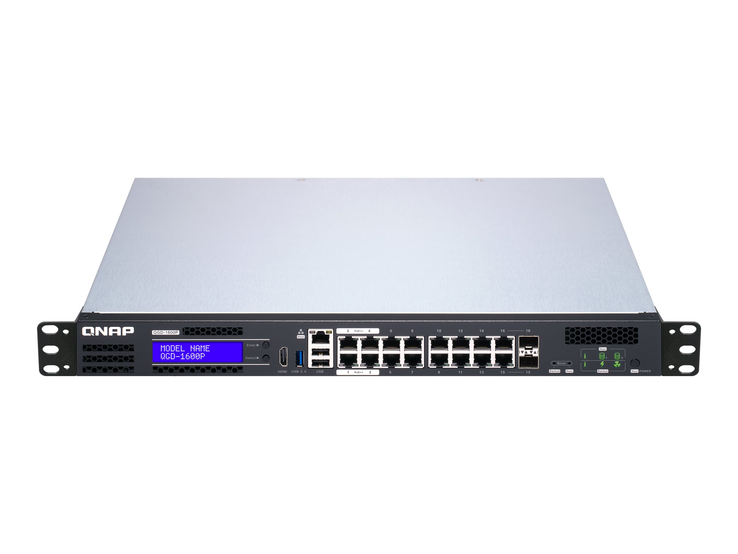 QNAP QGD-1600P - Commutateur - intelligent - 4 x 10/100/1000 (PoE++) + 10 x 10/100/1000 (PoE+) + 2 x combo Gigabit SFP (PoE+) - Montable sur rack - PoE++ (370 W) - QGD-1600P-4G - Concentrateurs et commutateurs gigabit