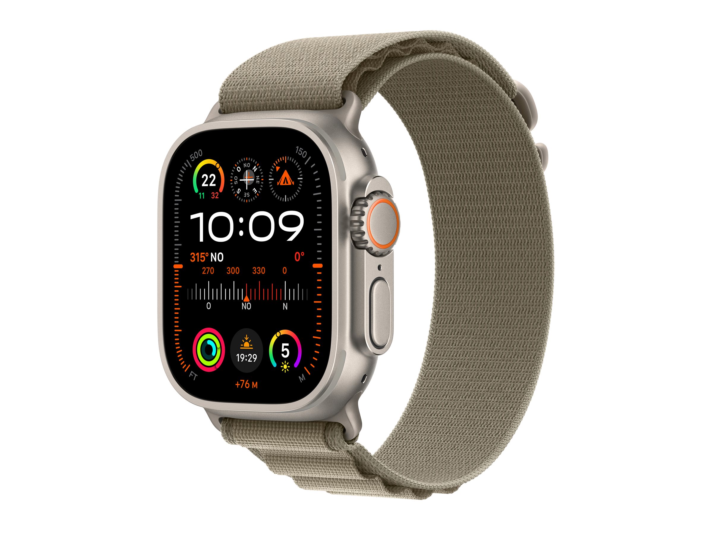 Apple Watch Ultra 2 - 49 mm - titane - montre intelligente avec Boucle Alpine - textile - olive - taille du bracelet : S - 64 Go - Wi-Fi, LTE, UWB, Bluetooth - 4G - 61.4 g - MREX3NF/A - Montres intelligentes