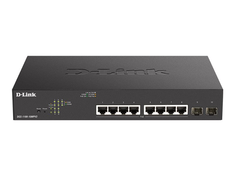 D-Link DGS 1100-10MPV2 - Commutateur - intelligent - 8 x 10/100/1000 (PoE) + 2 x Gigabit SFP - de bureau, Montable sur rack - PoE (130 W) - DGS-1100-10MPV2/E - Concentrateurs et commutateurs gigabit