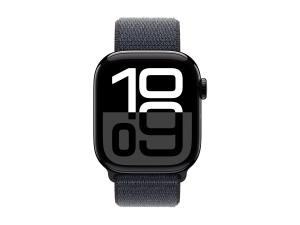 Apple Watch Series 10 (GPS) - 42 mm - aluminium noir jais - montre intelligente avec boucle sport - deux couches de matières textiles tissées - encre - taille du poignet : 130-200 mm - 64 Go - Wi-Fi 4, UWB, Bluetooth - 30 g - MWWG3QF/A - Montres intelligentes