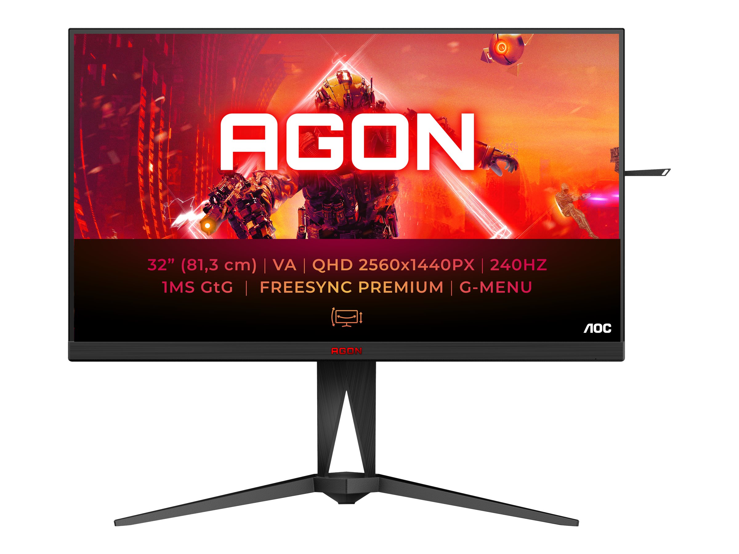 AOC AGON AG325QZN - AG5 Series - écran LED - jeux - 31.5" - 2560 x 1440 QHD @ 240 Hz - VA - 400 cd/m² - 4000:1 - DisplayHDR 400 - 1 ms - 2xHDMI, 2xDisplayPort - noir - AG325QZN/EU - Écrans d'ordinateur