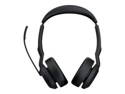 Jabra Evolve2 55 UC Stereo - Micro-casque - sur-oreille - Bluetooth - sans fil - Suppresseur de bruit actif - USB-C - noir - avec support de chargement - certifié Zoom, Cisco Webex Certified, Optimisé pour Microsoft Teams, Certifié Alcatel-Lucent, Certifié Avaya, Certifié Unify, Certifié MFi, Certifié Amazon Chime - 25599-989-889 - Écouteurs