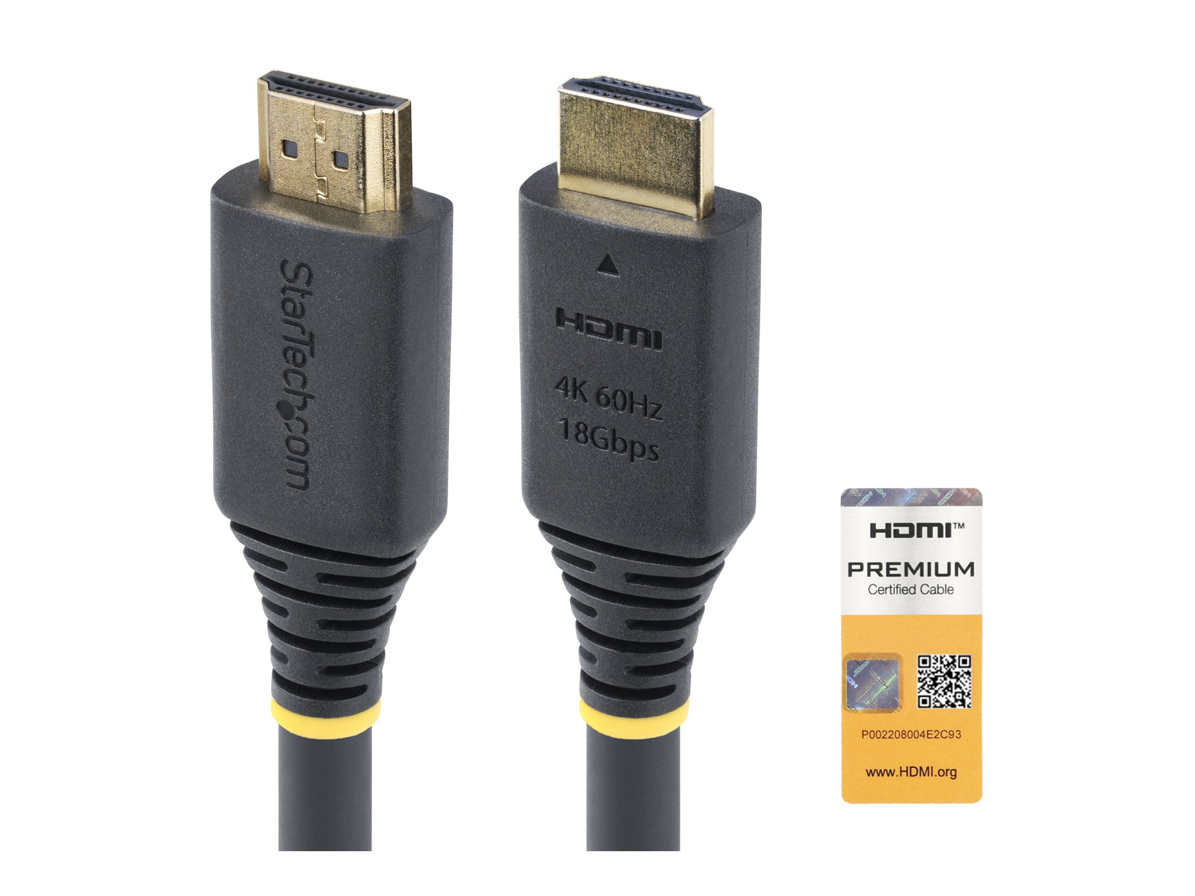 StarTech.com 2m (6.6ft) Premium Certified High Speed HDMI Cable, 4K60Hz - Premium High speed - câble HDMI avec Ethernet - HDMI mâle pour HDMI mâle - 2 m - noir - support pour 4K60Hz, passif - HDMI2-CABLE-4K60-2M - Câbles spéciaux