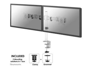 Neomounts NM-D135D - Kit de montage - pleine action - pour 2 écrans LCD - blanc - Taille d'écran : 10"-27" - pinces montables, oeillet, montrable sur bureau - NM-D135DWHITE - Montages pour TV et moniteur