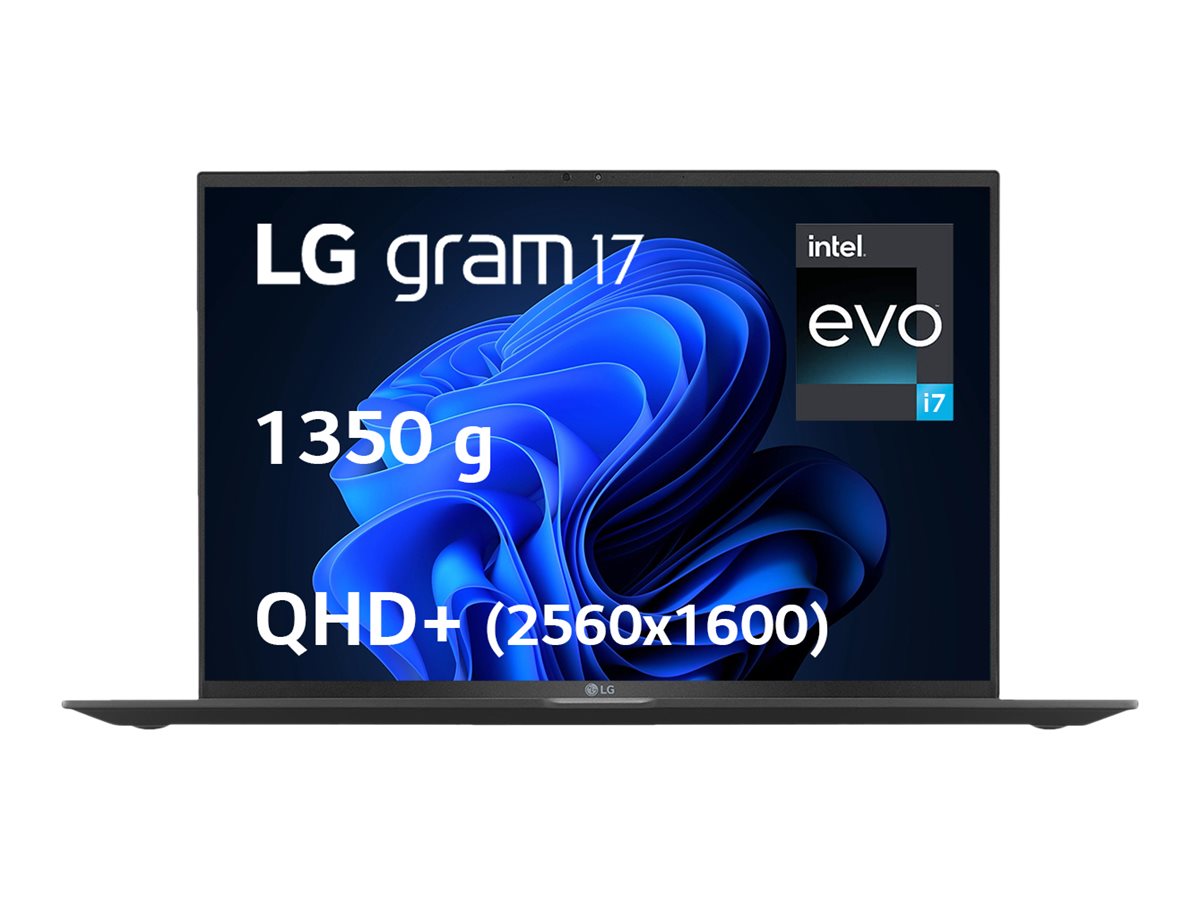 LG gram 17Z90R-G.AP78F - Intel Core i7 - 1360P / jusqu'à 5 GHz - Win 11 Pro - Carte graphique Intel Iris Xe - 16 Go RAM - 1 To SSD NVMe - 17" IPS 2560 x 1600 (WQXGA) - Wi-Fi 6E - noir - clavier : AZERTY - 17Z90R-G.AP78F - Ordinateurs portables