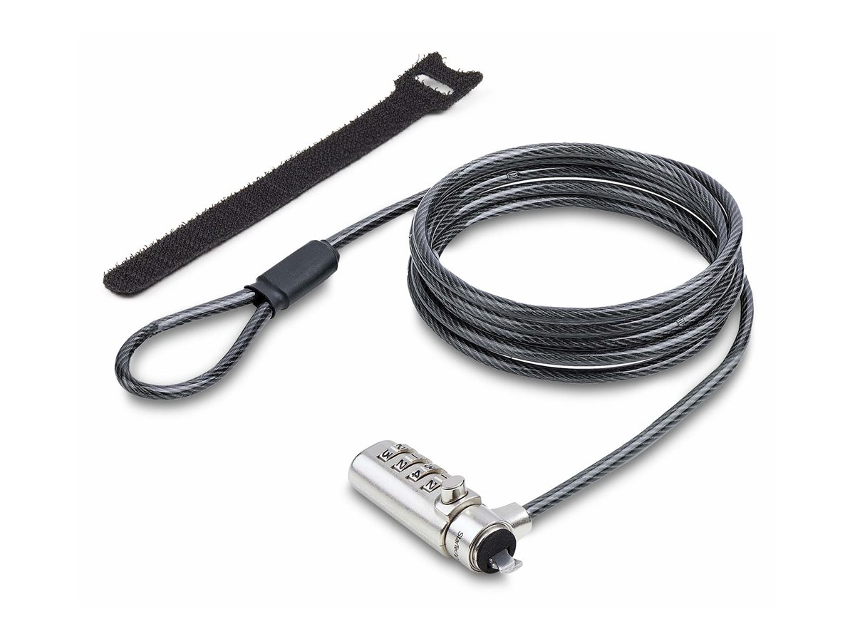 StarTech.com Slim Lock K-Slot Compatible, 6.6ft Combination Locking Cable - Câble de sécurité - noir et argent - 2 m - SSTDC4D-LAPTOP-LOCK - Produits de sécurité