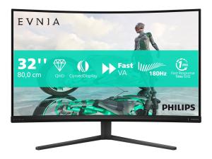 Philips Evnia 3000 32M2C3500L - Écran LED - jeux - incurvé - 32" (31.5" visualisable) - 2560 x 1440 QHD @ 180 Hz - Fast VA - 300 cd/m² - 3500:1 - HDR10 - 0.5 ms - 2xHDMI, DisplayPort - Charbon - 32M2C3500L/00 - Écrans d'ordinateur