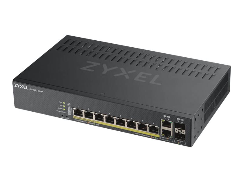 Zyxel GS1920-8HPv2 - Commutateur - intelligent - 8 x 10/100/1000 (PoE+) + 2 x SFP Gigabit combiné - de bureau, fixation murale - PoE+ (130 W) - GS1920-8HPV2-EU0101F - Concentrateurs et commutateurs gigabit