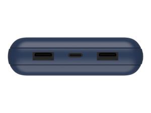 Belkin BOOST CHARGE - Banque d'alimentation - 20000 mAh - 15 Watt - 3 connecteurs de sortie (USB, 24 pin USB-C) - sur le câble : USB-C - bleu - BPB012BTBL - Batteries spécifiques