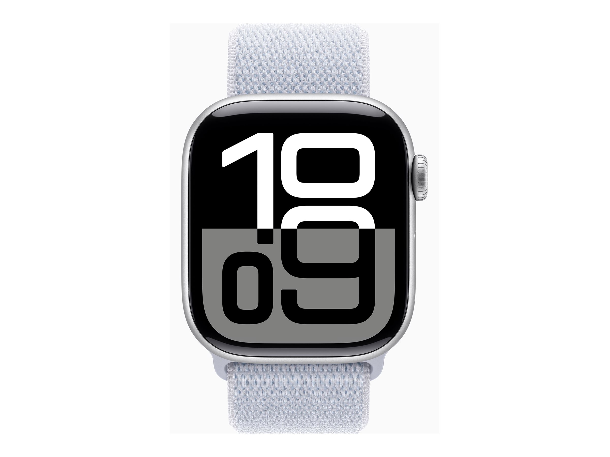 Apple Watch Series 10 (GPS) - 42 mm - aluminium argenté - montre intelligente avec boucle sport - deux couches de matières textiles tissées - nuage bleu - taille du poignet : 130-200 mm - 64 Go - Wi-Fi 4, UWB, Bluetooth - 30 g - MWWD3QF/A - Montres intelligentes