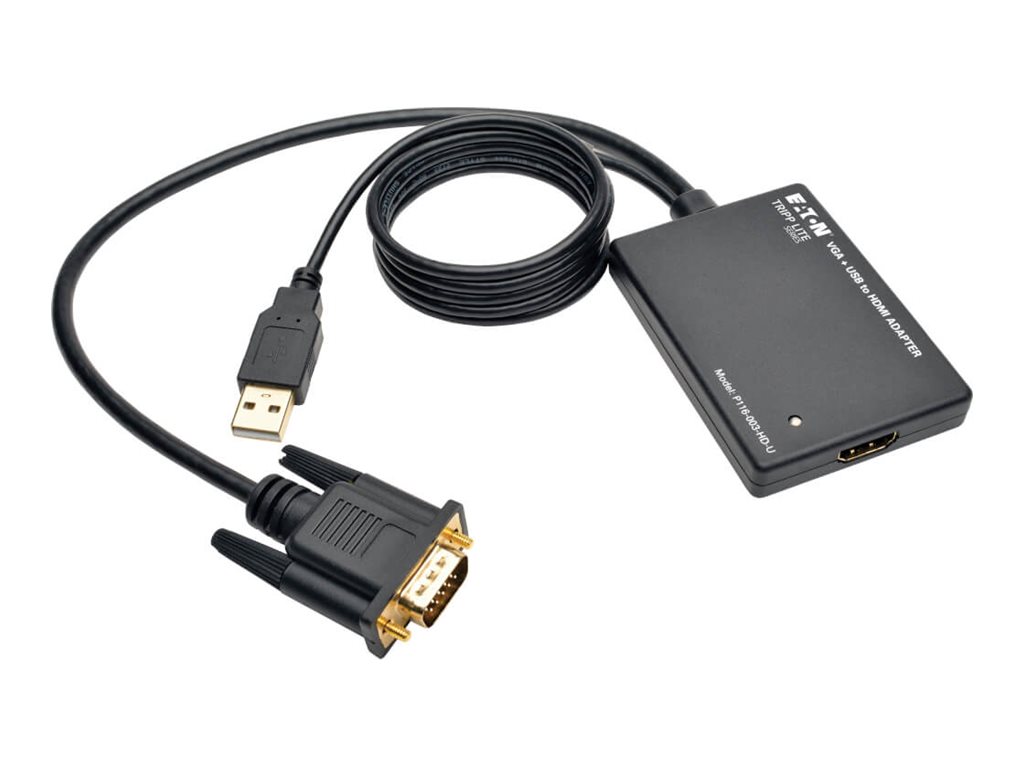 Eaton Tripp Lite Series VGA to HDMI Component Adapter Converter with USB Audio Power VGA to HDMI 1080p - Convertisseur vidéo - VGA - HDMI - noir - P116-003-HD-U - Convertisseurs vidéo