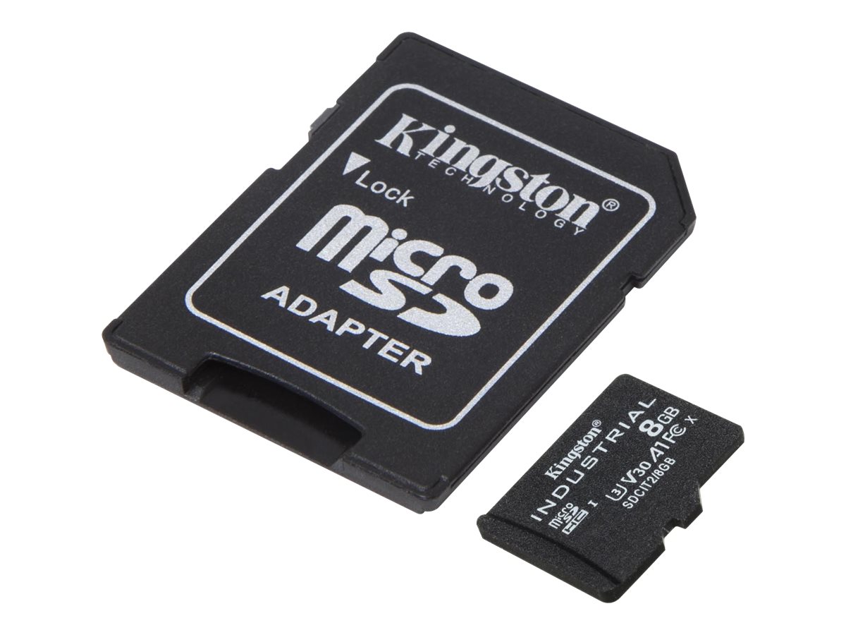 Kingston Industrial - Carte mémoire flash (adaptateur microSDHC - SD inclus(e)) - 8 Go - A1 / Video Class V30 / UHS-I U3 / Class10 - microSDHC UHS-I - SDCIT2/8GB - Cartes flash