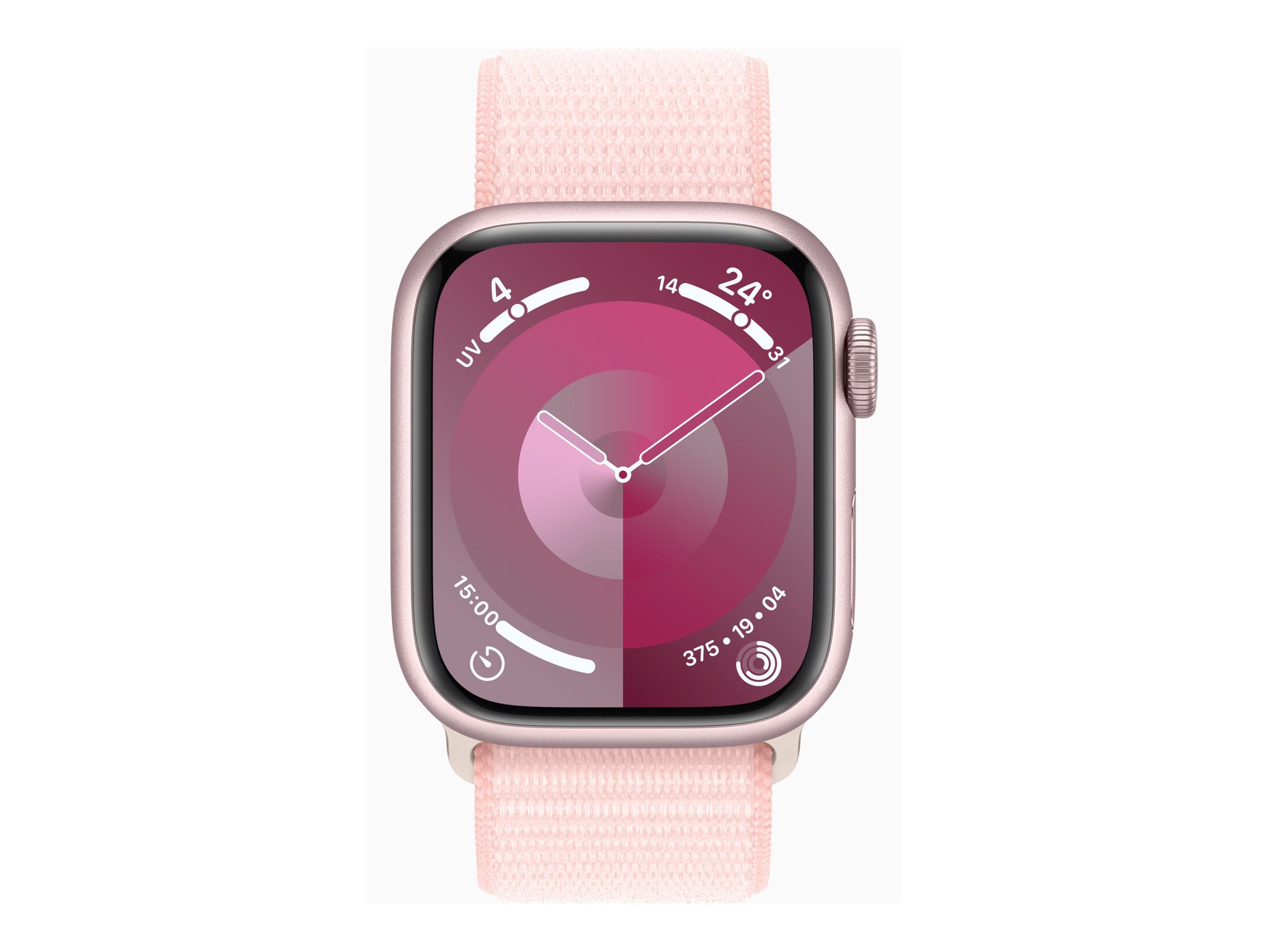 Apple Watch Series 9 (GPS + Cellular) - 41 mm - aluminium rose - montre intelligente avec boucle sport - deux couches de matières textiles tissées - rose pâle - 64 Go - Wi-Fi, LTE, UWB, Bluetooth - 4G - 32.1 g - MRJ13QF/A - Montres intelligentes