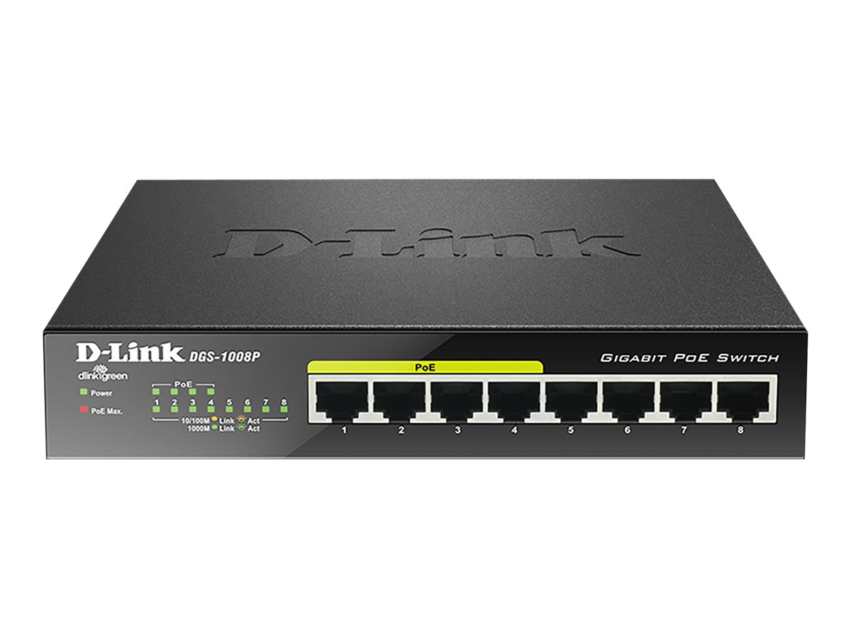 D-Link DGS 1008P - Commutateur - non géré - 4 x 10/100/1000 (PoE) + 4 x 10/100/1000 - de bureau - PoE - DGS-1008P - Concentrateurs et commutateurs gigabit
