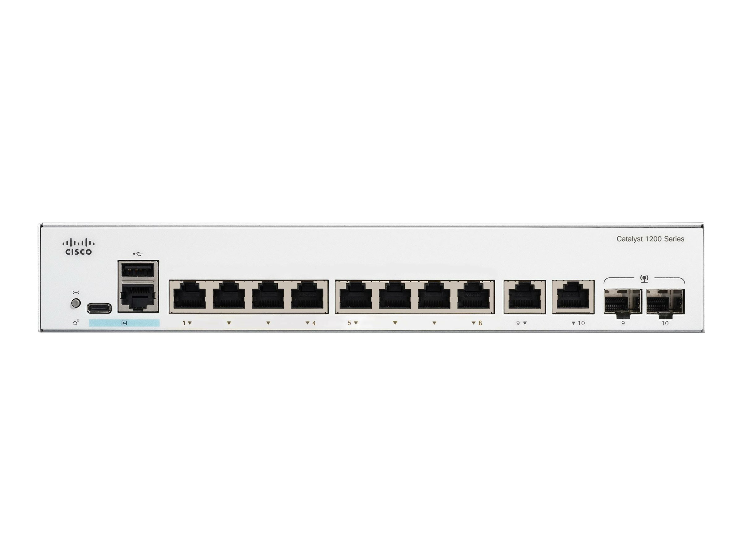 Cisco Catalyst 1200-8T-E-2G - Commutateur - gigabit ethernet - C3 - intelligent - 8 x 10/100/1000 + 2 x combinaison Gigabit SFP/RJ-45 - de bureau, Montable sur rack - C1200-8T-E-2G - Commutateurs gérés