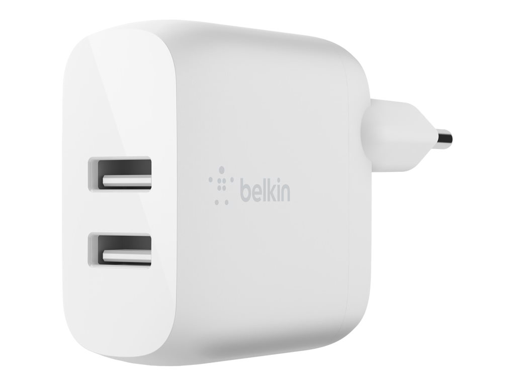 Belkin BOOST CHARGE - Adaptateur secteur - 24 Watt - 2 connecteurs de sortie (USB) - blanc - WCD001VF1MWH - Batteries et adaptateurs d'alimentation pour téléphone cellulaire
