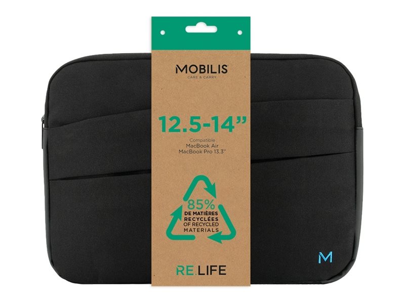 Mobilis RE.LIFE - Housse d'ordinateur portable - écologique, avec pochette pour accessoires - 12.5" - 14" - noir - 064004 - Sacoches pour ordinateur portable