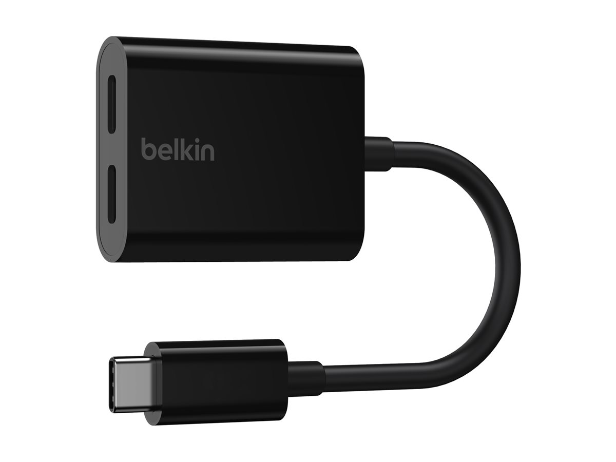 Belkin Connect Audio + Charge - Casque/adaptateur de charge USB-C vers USB-C - 24 pin USB-C mâle pour 24 pin USB-C femelle - 14 m - noir - USB Power Delivery (60W) - F7U081BTBLK - Câbles spéciaux
