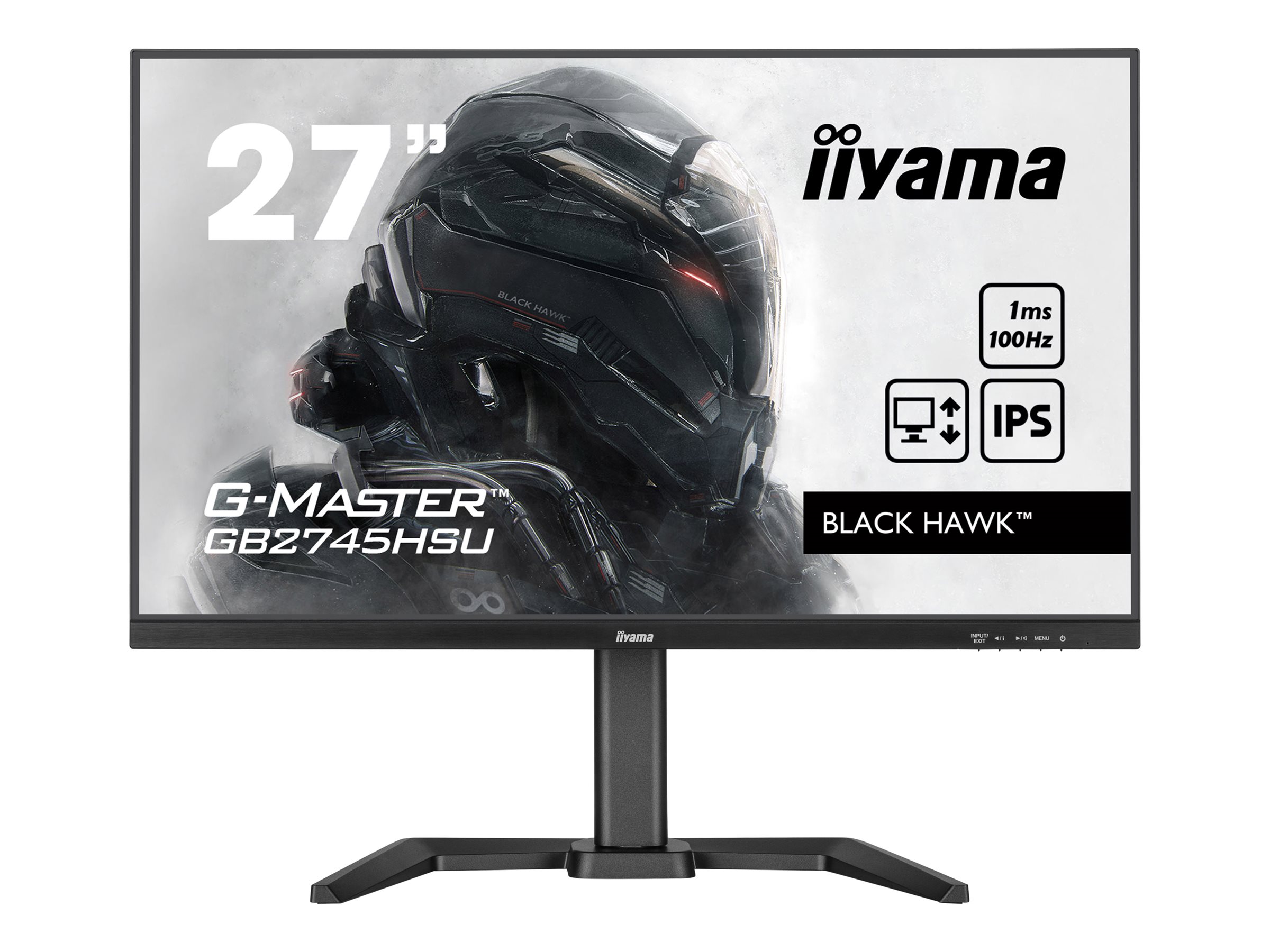 iiyama G-MASTER Black Hawk GB2745HSU-B2 - Écran LED - 27" - 1920 x 1080 Full HD (1080p) @ 100 Hz - IPS - 300 cd/m² - 1300:1 - 1 ms - HDMI, DisplayPort - haut-parleurs - noir mat - GB2745HSU-B2 - Écrans d'ordinateur