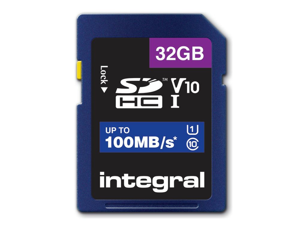 Integral - Carte mémoire flash - 32 Go - Video Class V10 / UHS-I U1 / Class10 - SDHC UHS-I - INSDH32G-100V10 - Cartes flash