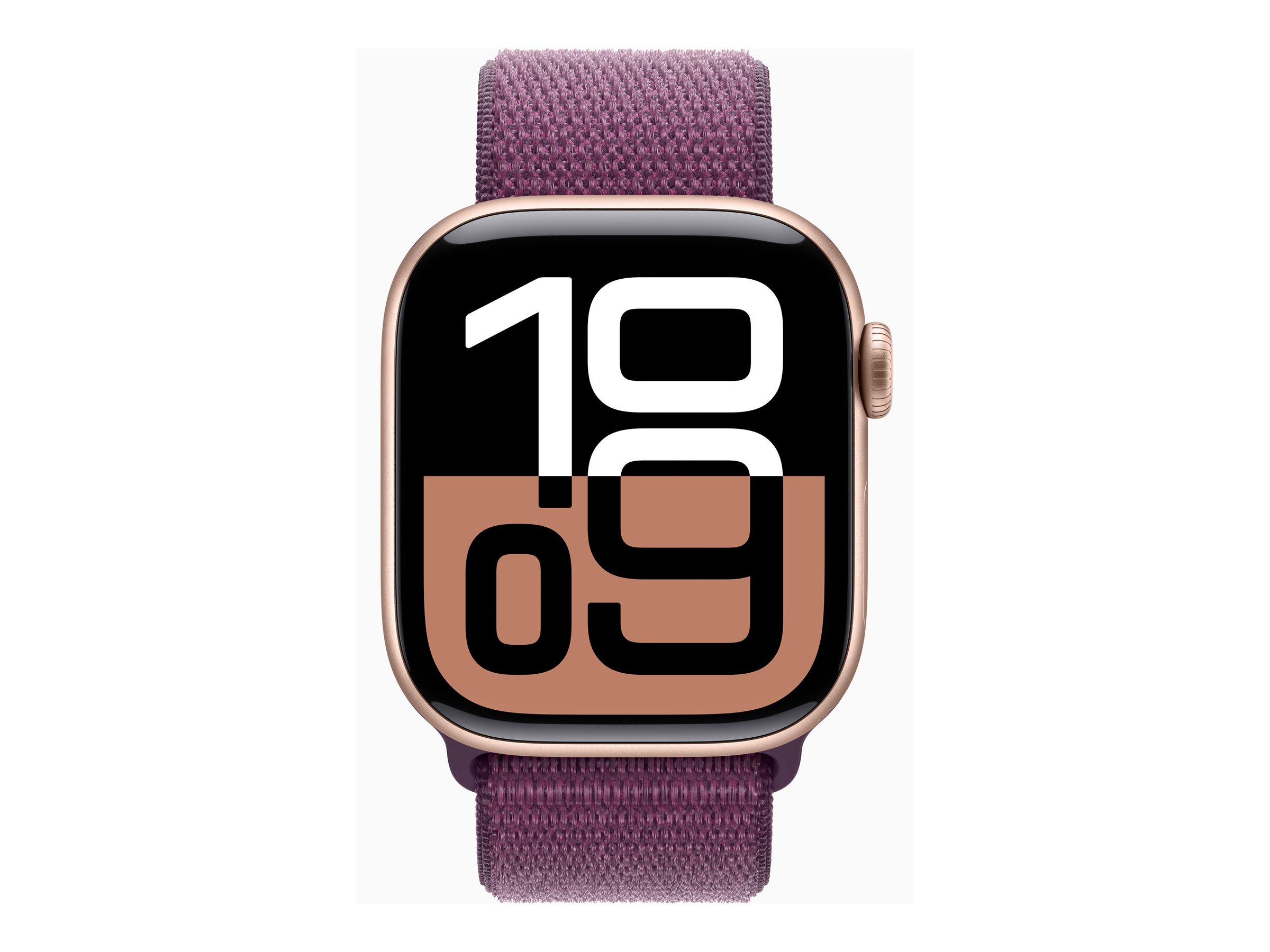 Apple Watch Series 10 (GPS) - 42 mm - aluminium rose or - montre intelligente avec boucle sport - deux couches de matières textiles tissées - lie-de-vin - taille du poignet : 130-200 mm - 64 Go - Wi-Fi 4, UWB, Bluetooth - 30 g - MWWK3QF/A - Montres intelligentes